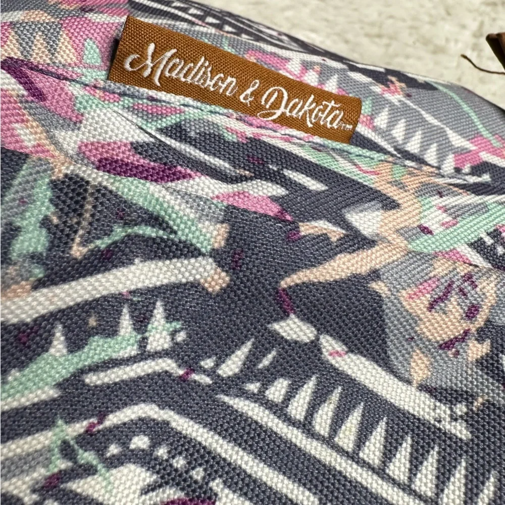Madison & Dakota Aztec Tribal Print Flap Top Backpack Pink Blue